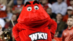Big Red, the Western Kentucky mascot, performs in the second half of an NCAA college basketball game against Louisville on Saturday, Dec. 22, 2012, in Nashville, Tenn. Louisville won 78-55. (AP Photo/Mark Humphrey)