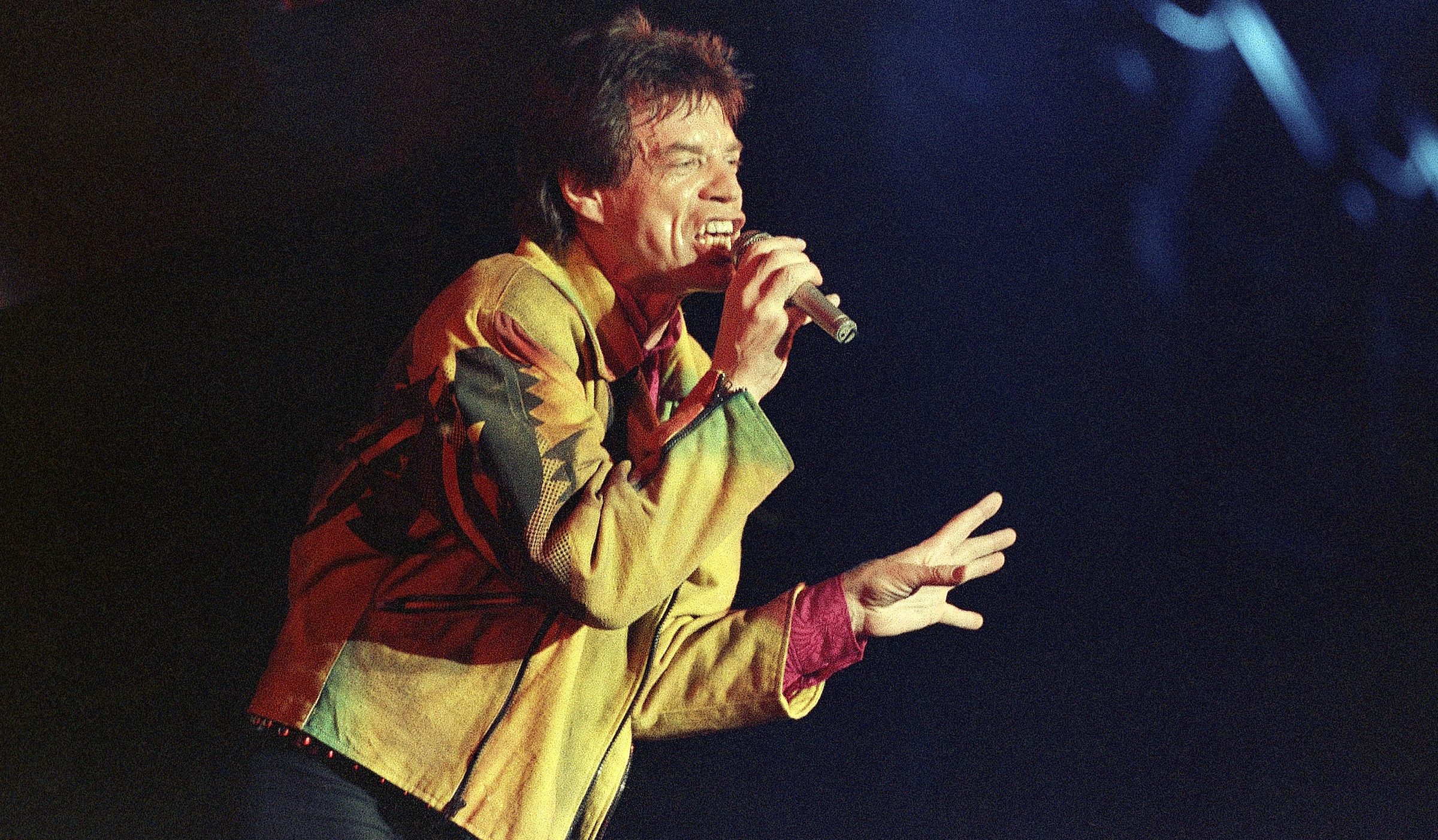 Rolling Stones' Mick Jagger sings Harlem Shuffle at the Oakland Coliseum, Saturday, Nov. 4, 1989. (
