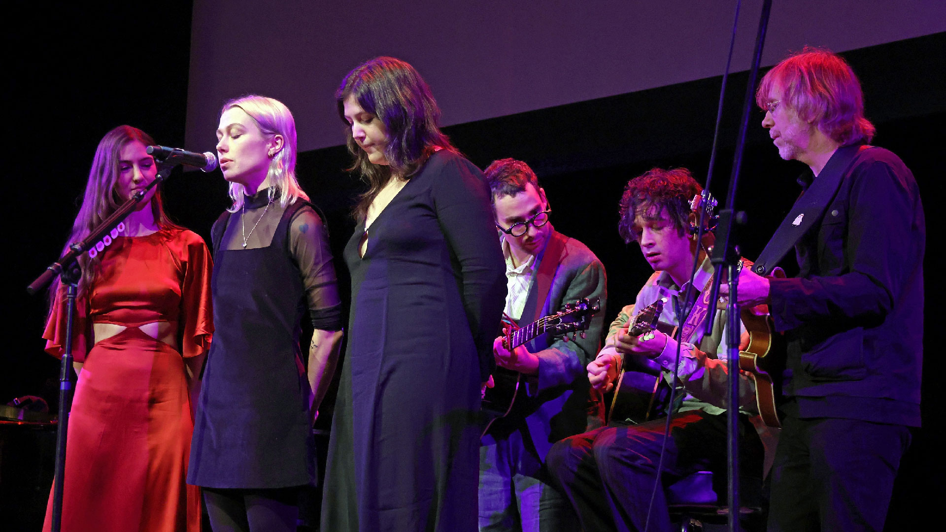 Weyes Blood, Phoebe Bridgers, Lucy Dacus, Jack Antonoff, Matt Healy, and Trey Anastasio perform at the 8th Annual Ally Coalition Talent Show at NYU Skirball Center on December 19, 2022 in New York City.