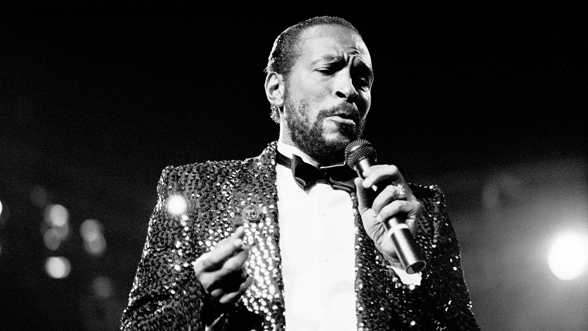 American R&B, Funk, and Soul musician Marvin Gaye (1939 - 1984) performs onstage during the 'Sexual Healing' tour at Radio City Music Hall, New York, New York, May 19, 1983.