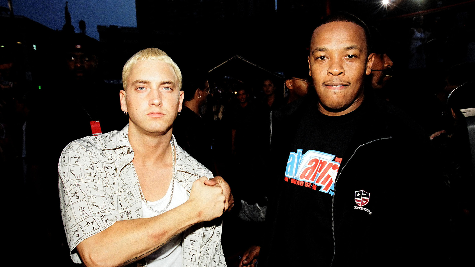 Eminem and Dr. Dre during 1999 MTV Music Awards Party at Lincoln Center in New York City, New York, United States.