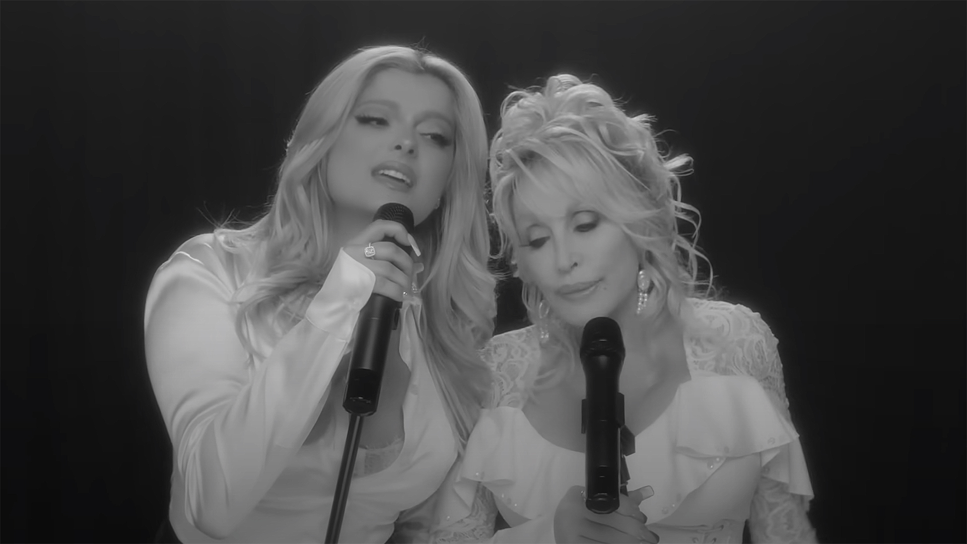 Bebe Rexha and Dolly Parton in the music video for "seasons"