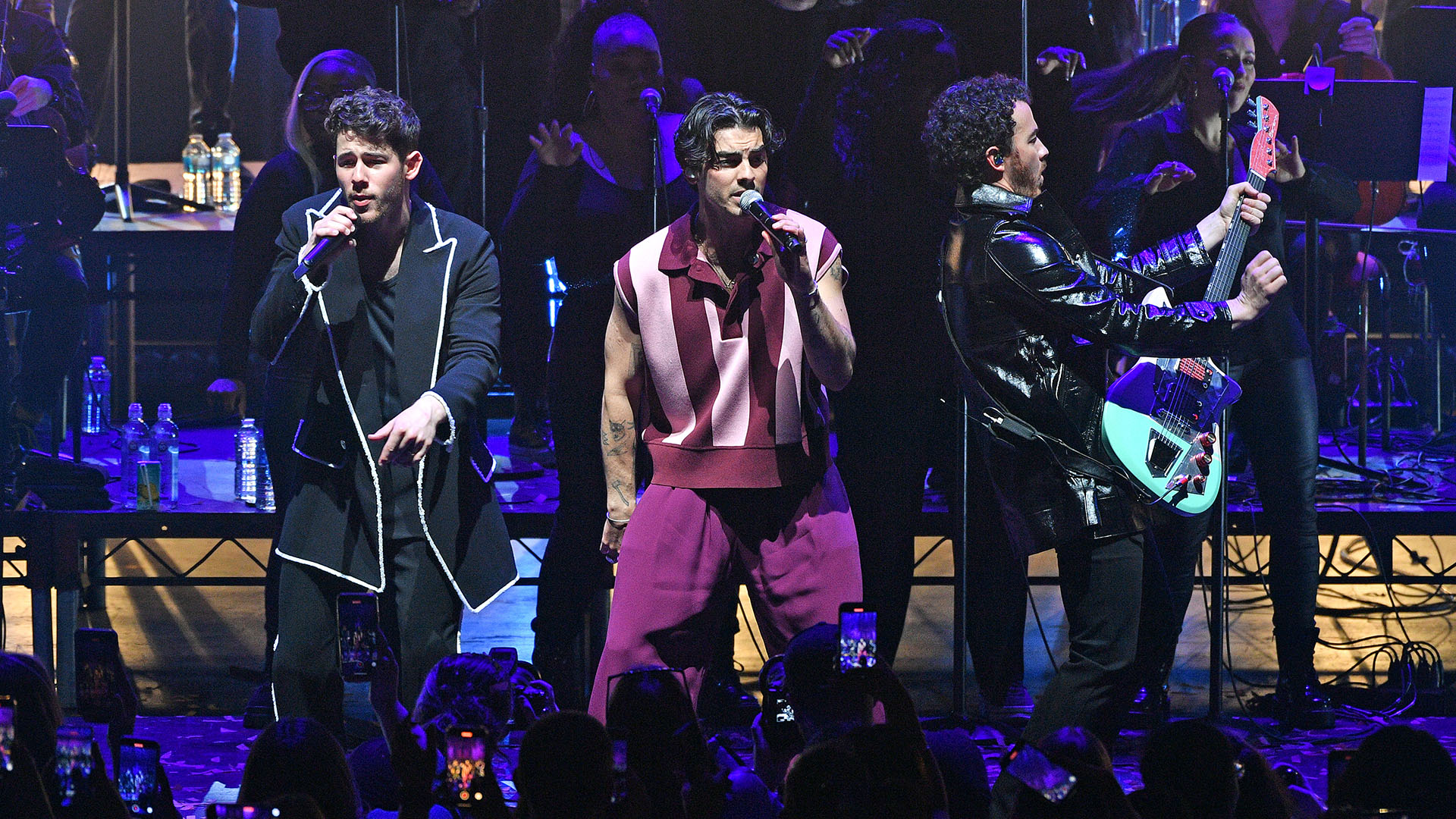 Nick Jonas, Joe Jonas and Kevin Jonas of Jonas Brothers perform an exclusive one-night-only show at Royal Albert Hall on April 14, 2023 in London, England.