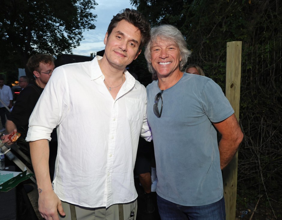 AMAGANSETT, NEW YORK - AUGUST 14: (L-R) John Mayer and Jon Bon Jovi attend as Ed Sheeran performs live for SiriusXM at the Stephen Talkhouse on August 14, 2023 in Amagansett, New York. (Photo by Kevin Mazur/Getty Images for SiriusXM)