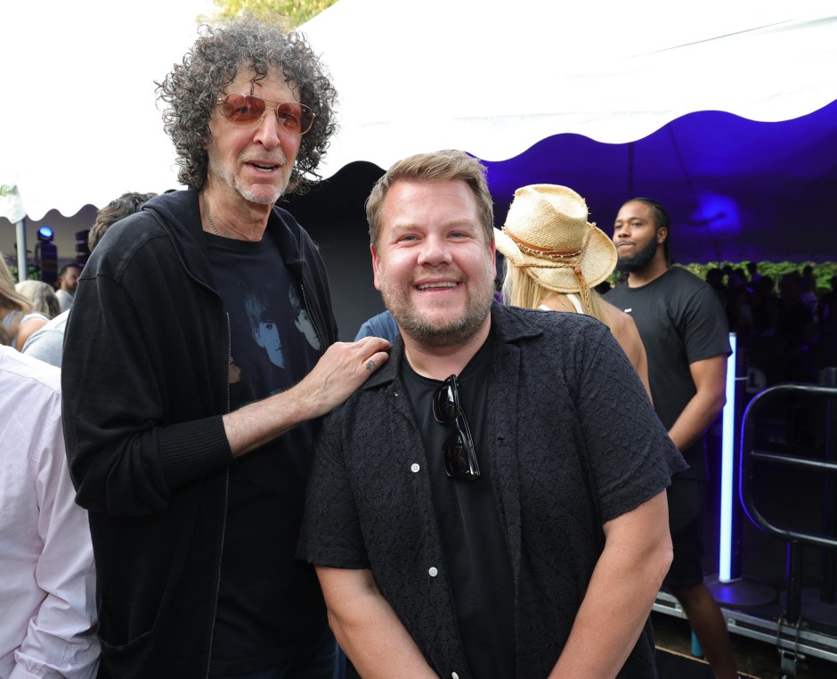 AMAGANSETT, NEW YORK - AUGUST 14: (L-R) Howard Stern and James Corden attend as Ed Sheeran performs live for SiriusXM at the Stephen Talkhouse on August 14, 2023 in Amagansett, New York. (Photo by Kevin Mazur/Getty Images for SiriusXM)