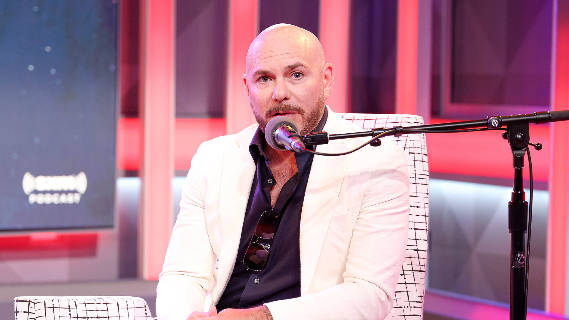 MIAMI BEACH, FLORIDA - SEPTEMBER 13: Pitbull is seen during the live taping of SiriusXM's "Gold Minds With Kevin Hart" at the SirusXM Miami studio on September 13, 2023 in Miami Beach, Florida. (Photo by Alexander Tamargo/Getty Images for SiriusXM)