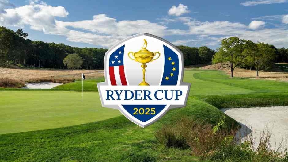 Ryder Cup 2025 logo on a photo of a golf course - 16x9