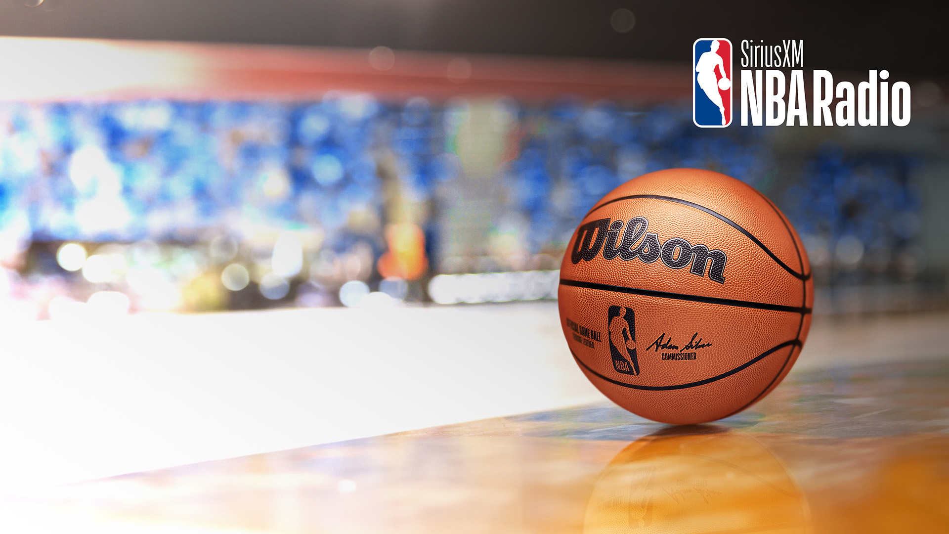 SiriusXM NBA Radio logo over a photo of a Wilson basketball
