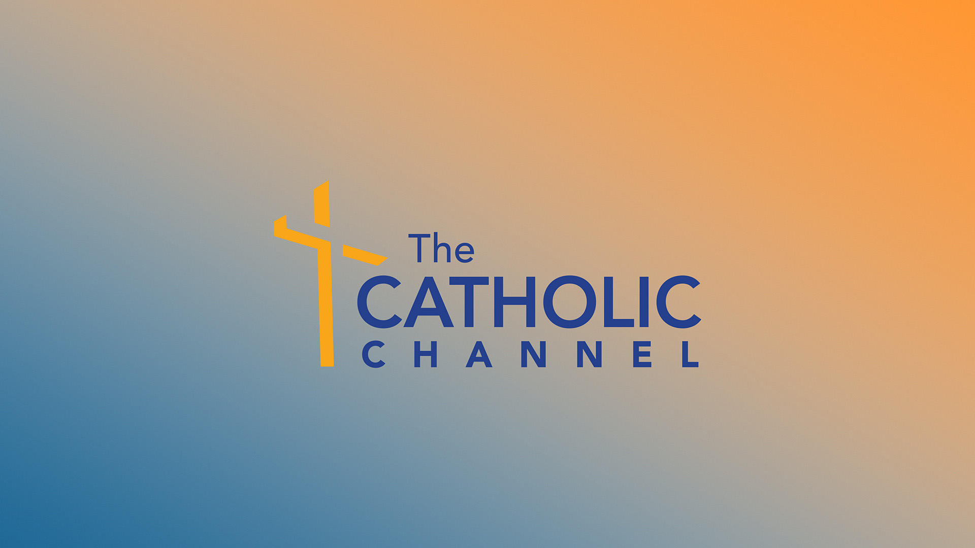 SiriusXM The Catholic Channel logo on blue orange gradient background