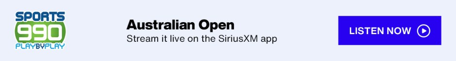SiriusXM Sports 990 Logo - Australian Open; Stream it live on the SiriusXM app - Listen Now button