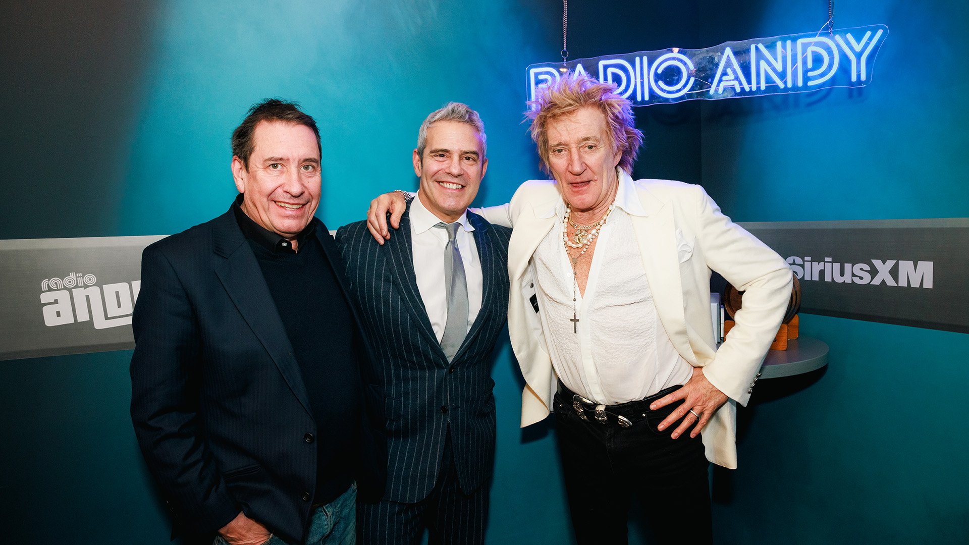 Andy Cohen, Jools Holland, and Rod Stewart on SiriusXM's Radio Andy