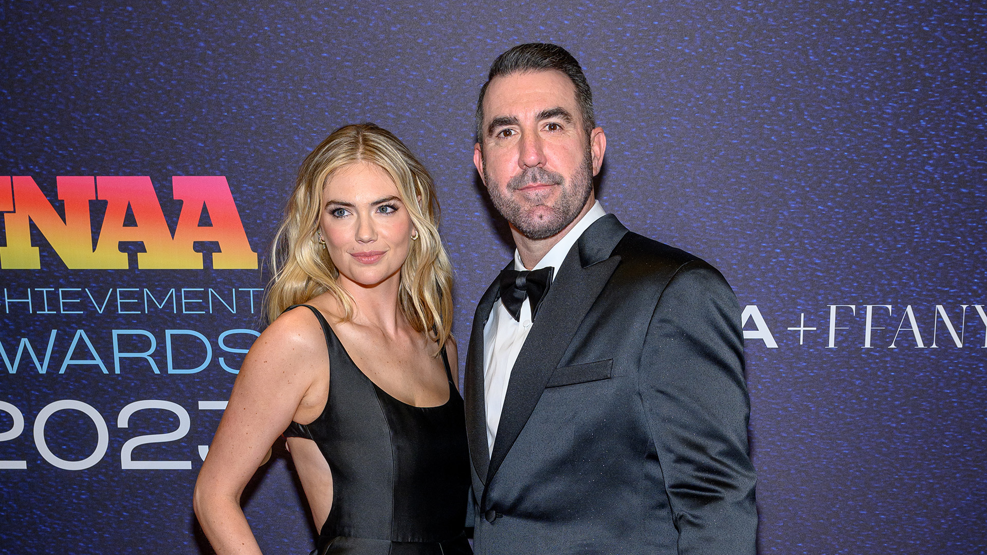 NEW YORK, NEW YORK - NOVEMBER 29: Kate Upton and Justin Verlander attends the 37th Annual Footwear News Achievement Awards at Cipriani South Street on November 29, 2023 in New York City. (Photo by Roy Rochlin/Getty Images)