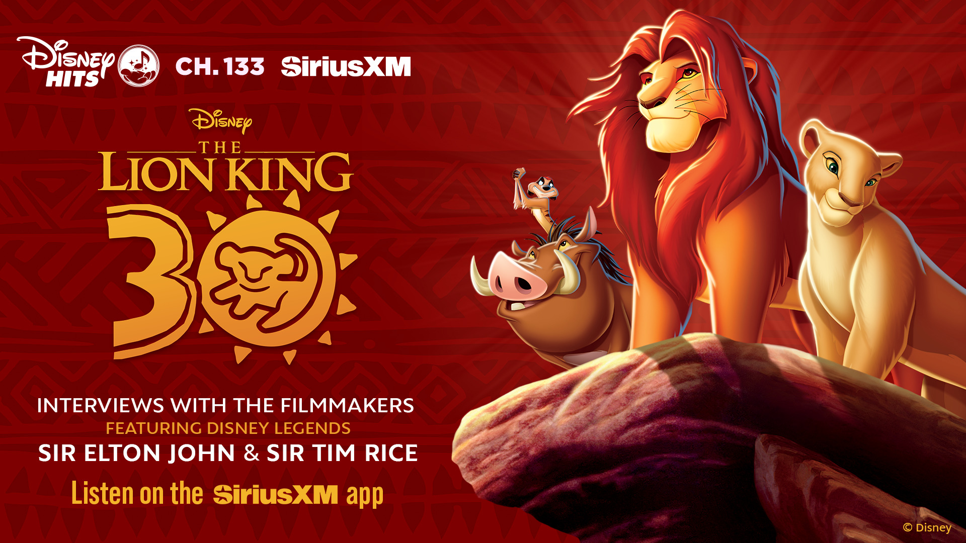 Lion King 30 special on SiriusXM's Disney Hits channel