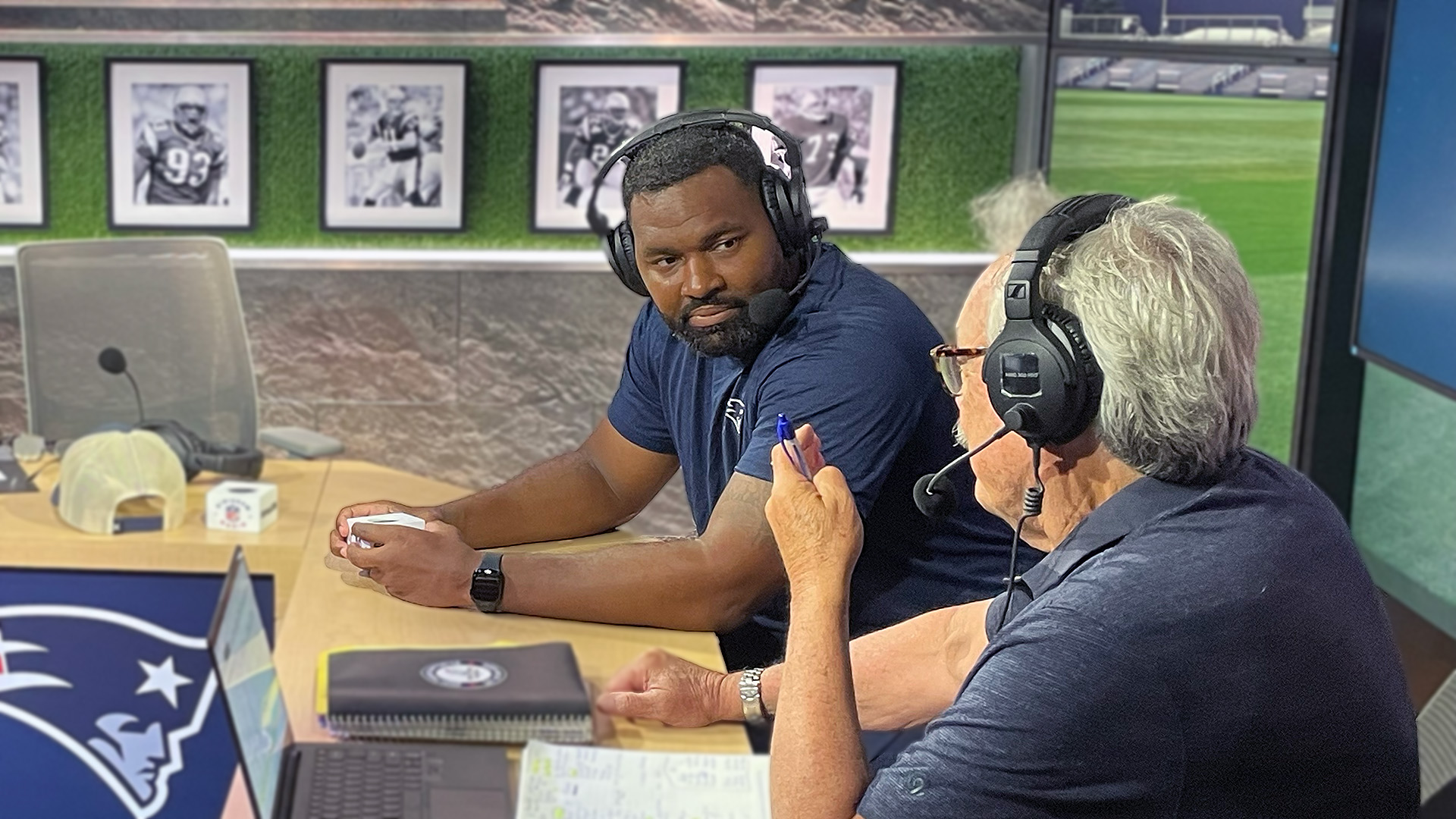 New England Patriots head coach Jerod Mayo speaks with SiriusXM NFL Radio during training camp - July 2024