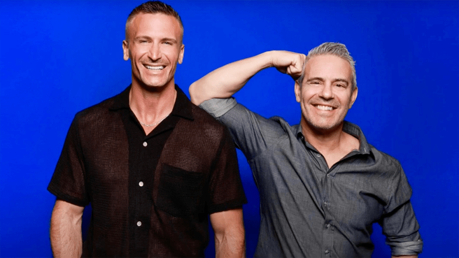 Photo of Andy Cohen (left) and John Hill from SiriusXM's 'Radio Andy Live' show.