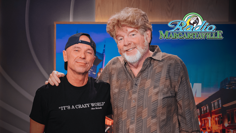 Photo of Kenny Chesney and Mac McAnally, remembering Jimmy Buffett, at SiriusXM Studios.