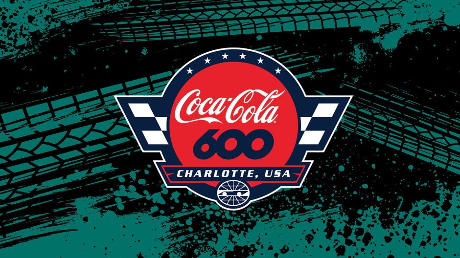 NASCAR Coca-Cola 600 logo on a green and black textured background
