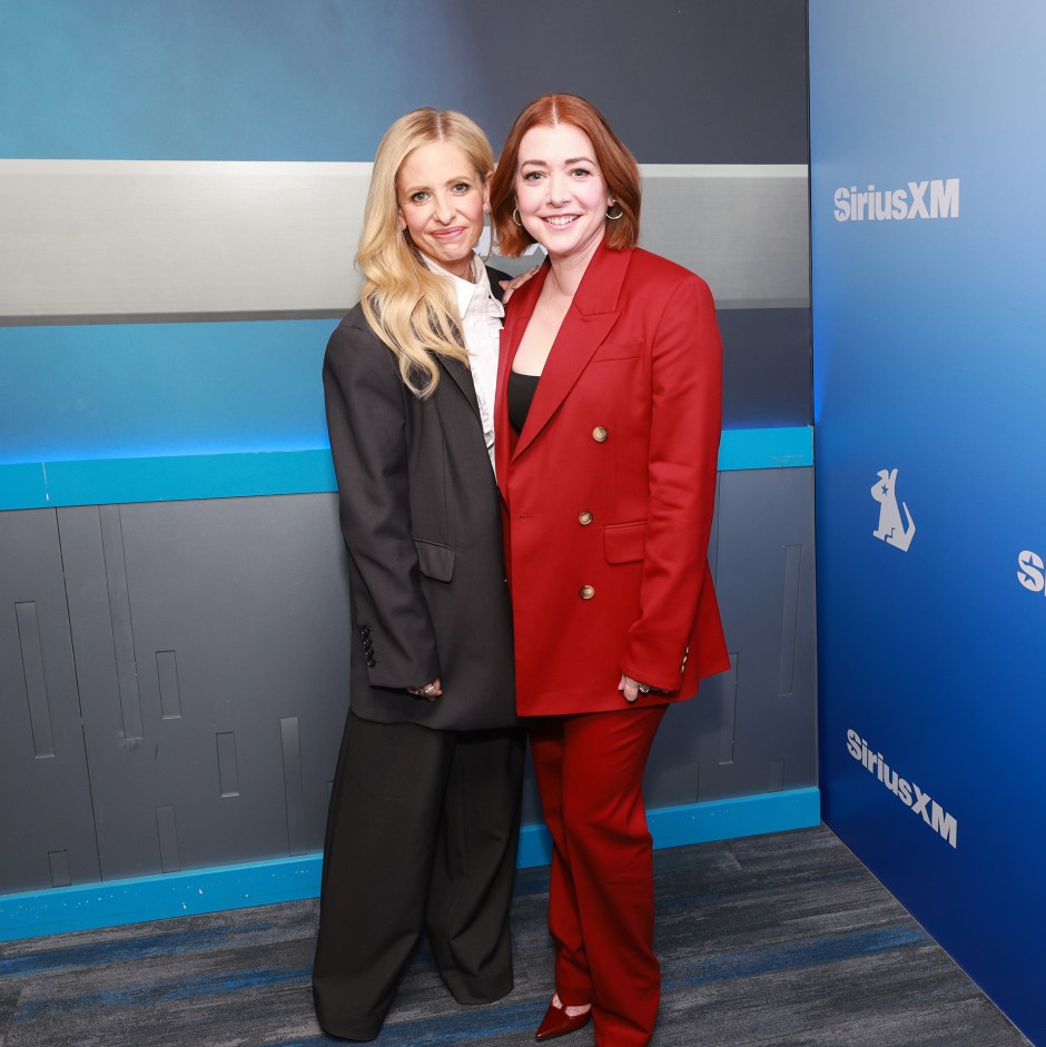 Sarah Michelle Gellar and Alyson Hannigan in the SiriusXM studios for "The Morning Mash Up" on SiriusXM Hits 1