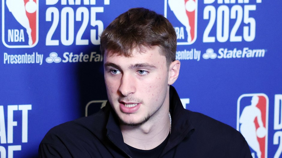 NEW YORK, NEW YORK - JUNE 24: Cooper Flagg speaks during a Media Availability session prior to the 2025 NBA Draft at Lotte New York Palace on June 24, 2025 in New York City. NOTE TO USER: User expressly acknowledges and agrees that, by downloading and or using this photograph, User is consenting to the terms and conditions of the Getty Images License Agreement. (Photo by Sarah Stier/Getty Images)