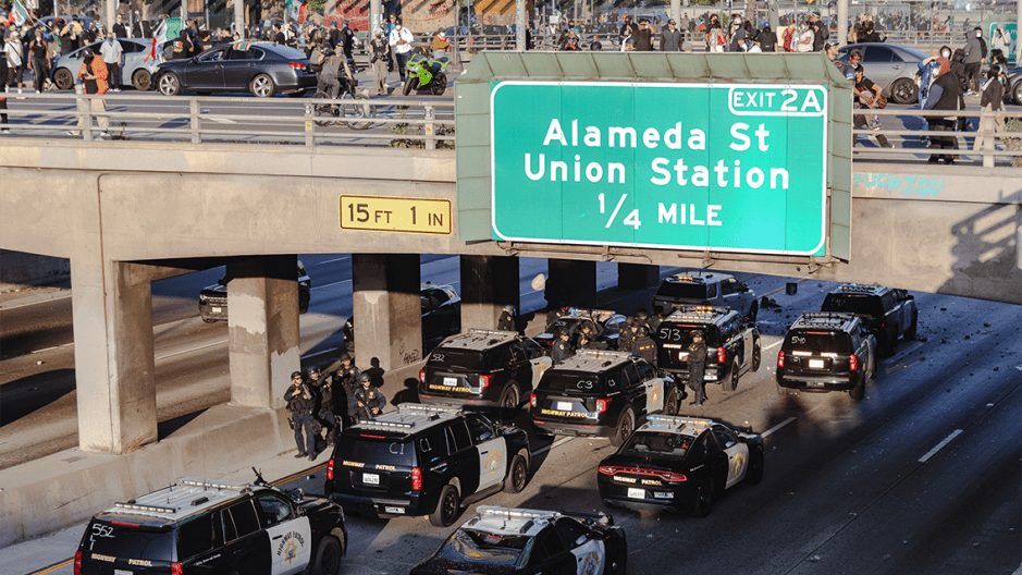 Image of the LA Protests for news coverage airing on SiriusXM.
