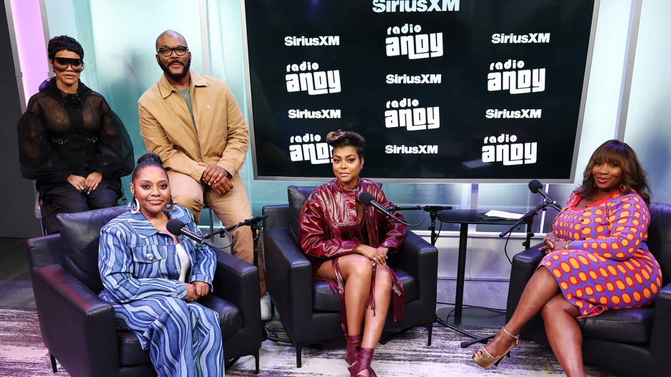 NEW YORK, NEW YORK - JUNE 03: (L-R) Teyana Taylor, Tyler Perry, Sherri Shepherd, Taraji P. Henson, and Bevy Smith attend SiriusXM's Town Hall with The Cast And Director Of 'Tyler Perry's Straw' Hosted By Bevy Smith at SiriusXM Studios on June 03, 2025 in New York City. (Photo by Cindy Ord/Getty Images for SiriusXM)