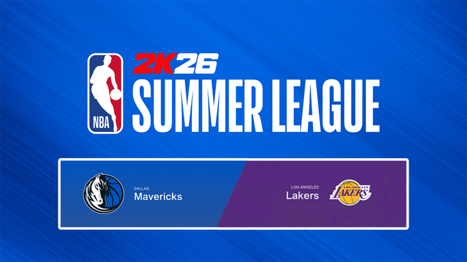 Image of the NBA Summer League matchup between Cooper Flagg and the Dallas Maverick and Bronny James and the Los Angeles Lakers, airing on SiriusXM NBA Radio.