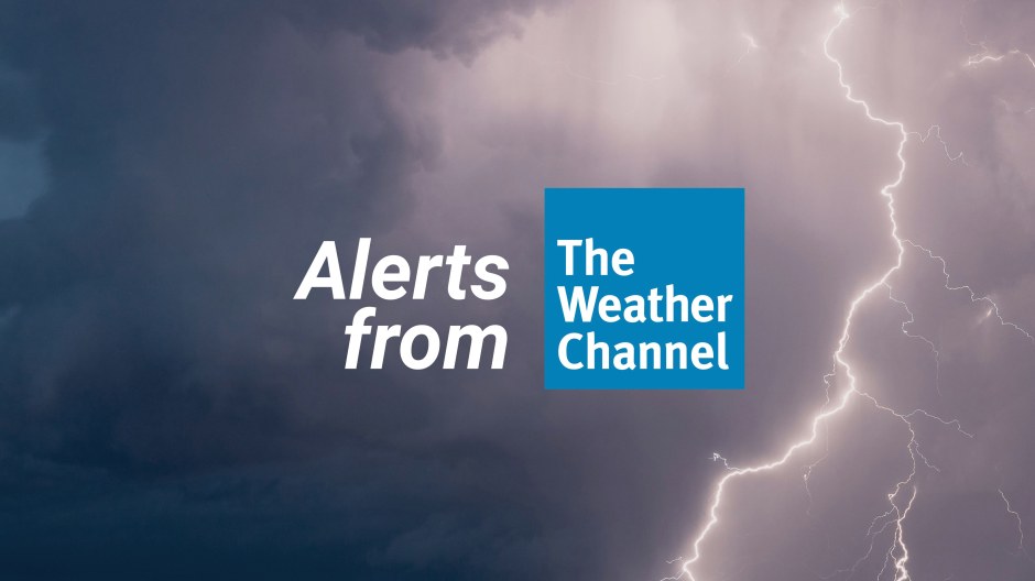 SiriusXM's Alerts from The Weather Channel logo on a photo of storm clouds and lightning