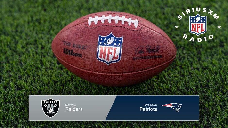 Image for the Raiders-Patriots NFL matchup airing on SiriusXM.