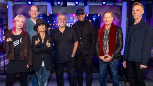 (L-R) Nancy Wilson, Jon Hein, Linda Perry, Gary Dell'Abate, Jimmy Jam, Simon Kirke and Matt Cameron attend the "Rock Hall Roundtable."