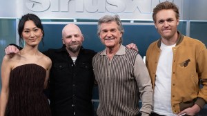 Photo of Monarch: Legacy of Monsters cast Kurt Russell, Wyatt Russell, and Mari Yamamoto at SiriusXM