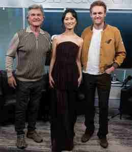 Photo of Monarch: Legacy of Monsters cast Kurt Russell, Wyatt Russell, and Mari Yamamoto at SiriusXM