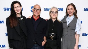 Image of The Devil Wears Prada 2 stars Meryl Streep, Anne Hathaway, Stanley Tucci, and Emily Blunt at SiriusXM.